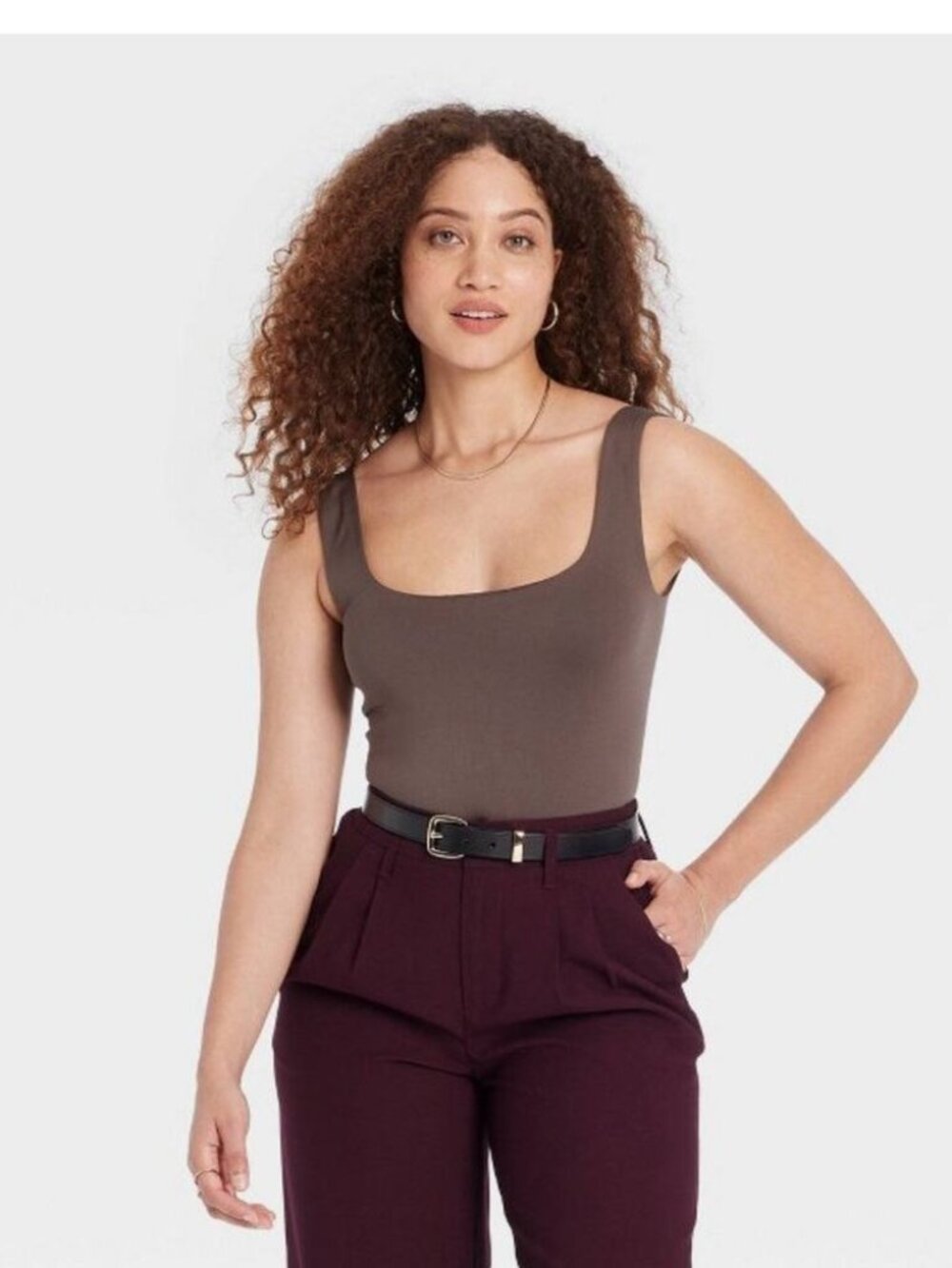 Womens Seamless Tank Bodysuit  A New Light Brown Meduim Slim Fit Squareneck- NWT